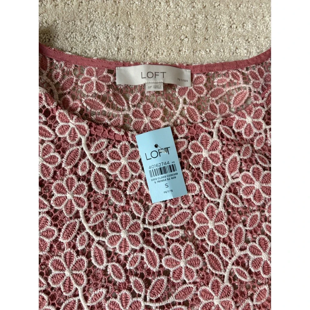 Loft Floral Lace Top Crop Small Petite Pink New Puff Sleeve Coquette Blouse